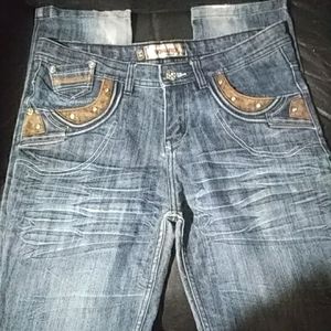 "Bonafide Jeanswear" Men's (or Women's) Denim Leather Embellished Blue Jeans